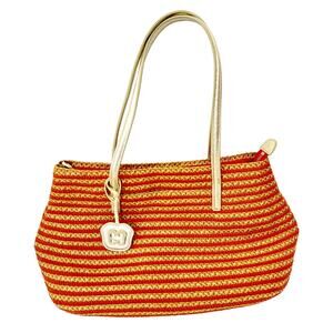 Eric Javits Squishee Woven Straw Tote Shoulder Bag Orange/Tan
